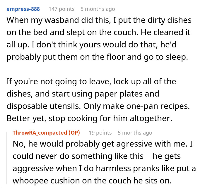 Comments discussing neglect of chores and dealing with a husband's lack of help.
