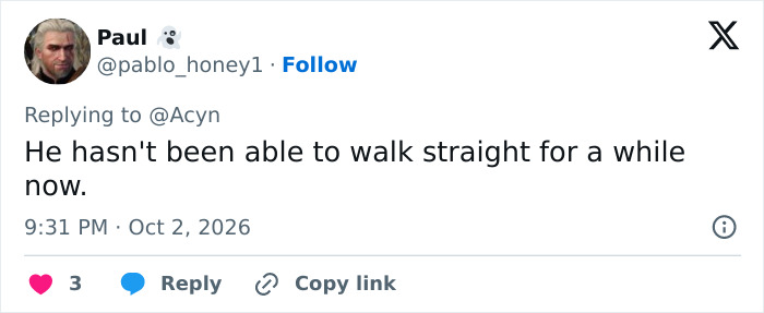 Social media post claiming Trump's path to Air Force One walk has been unsteady for some time.