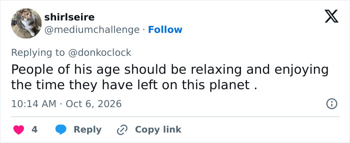 A tweet by shirlseire discussing the physical stamina of Donald Trump near Air Force One.